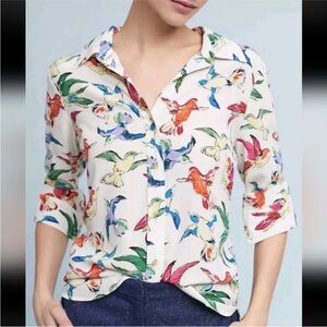 Anthropologie Potala Buttondown Hummingbird Shirt Size 6 NWOT